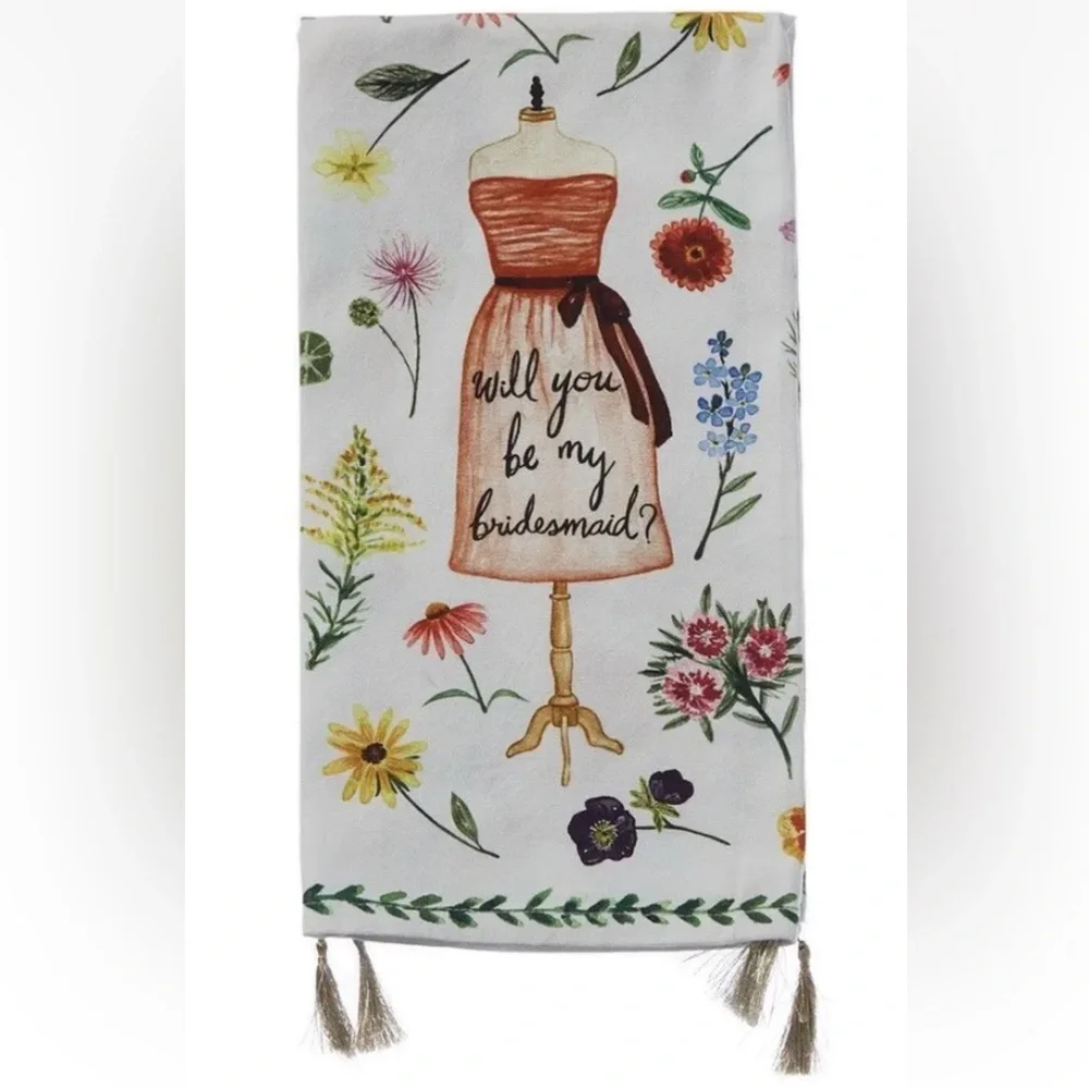 Anthropologie Floral Tea Towel Cotton  Gold Tassels